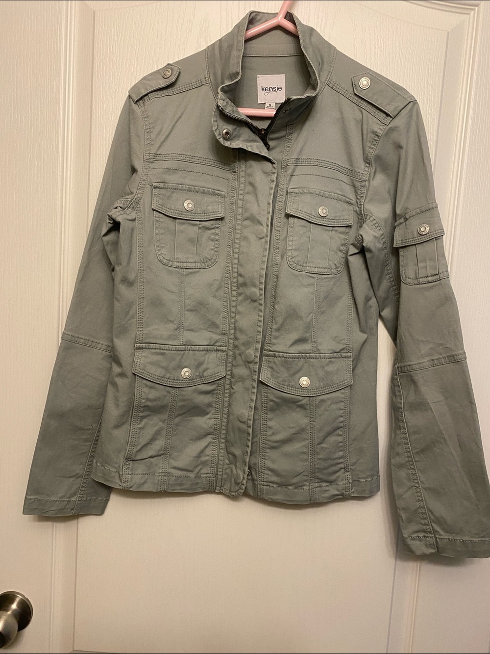 kensie Light Sage ( more grey ) Utility Jacket with Epaulets